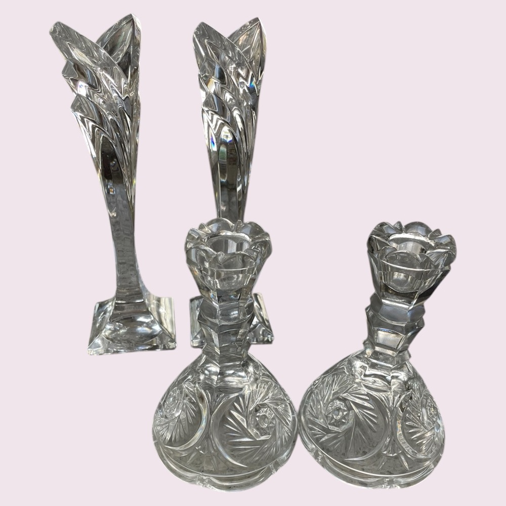 2 Sets - crystal candle holder Vintage